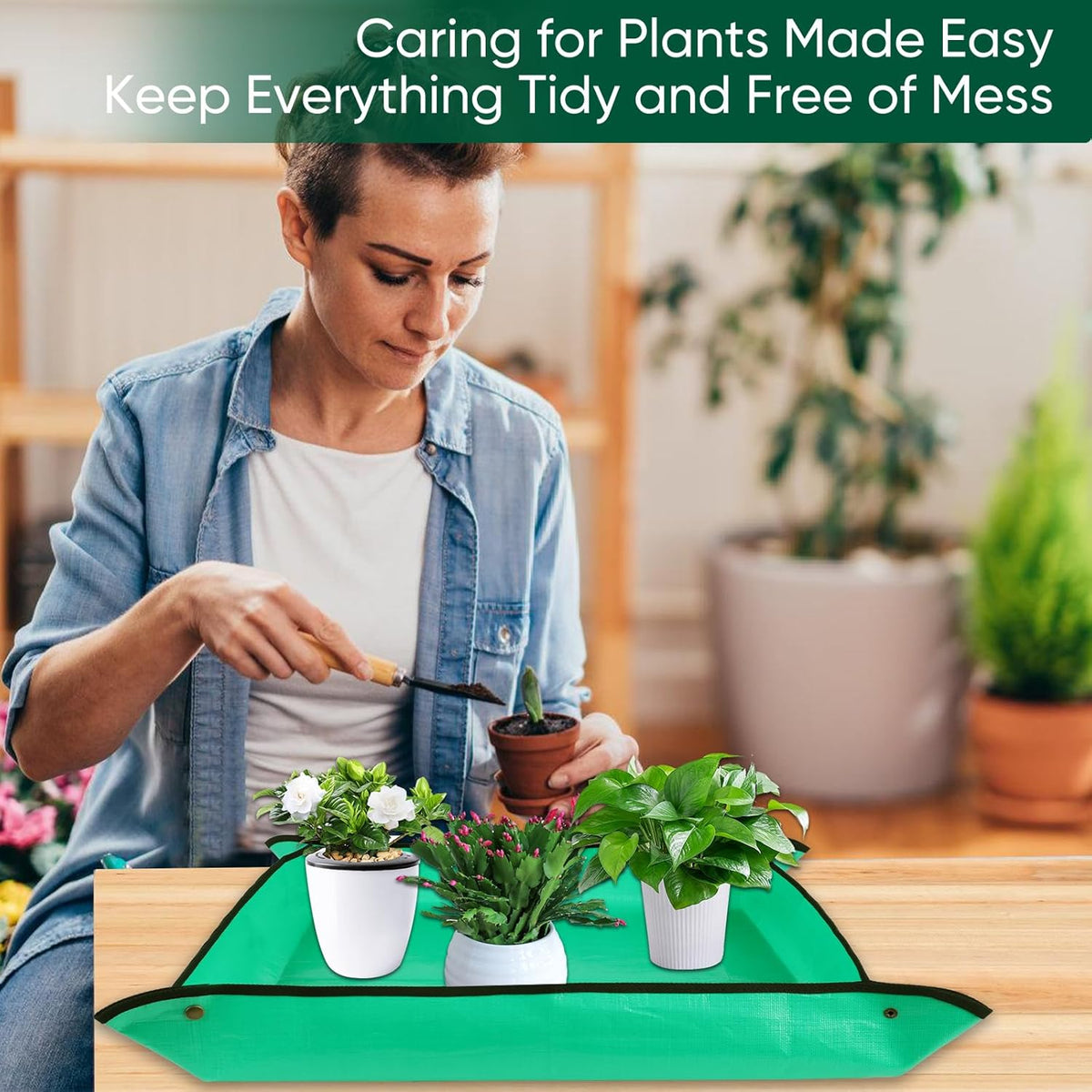 HKZ Repotting Mat for Indoor Plant - 26'' x 26'' Planting Mat Soil Mess Control, Portable Succulent