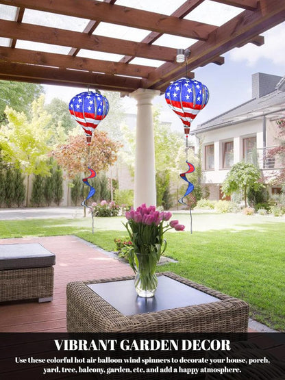 2PCS Giant Patriotic Hot Air Balloon Wind Spinners 14" W x 59" H Large American Whirligig Wind