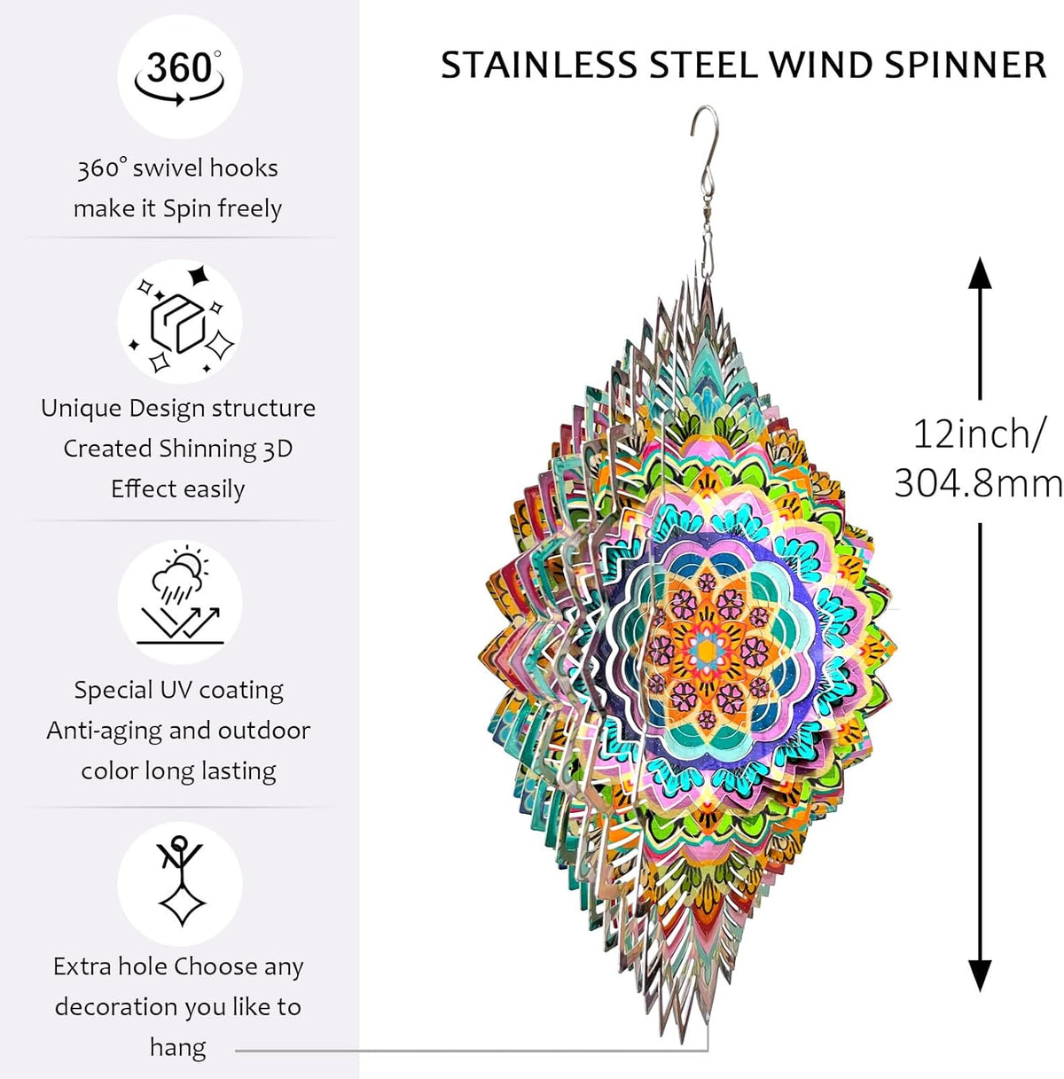 Wind Spinners Outdoor Mandala Lucky Clover,Wind Spinner Lucky Gifts for