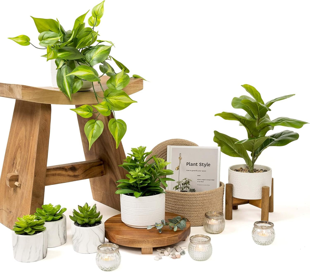 Kurrajong Farmhouse Dark Green Fake pothos | Fake Plant for Shelf Decor | Artificial Trailing Ivy
