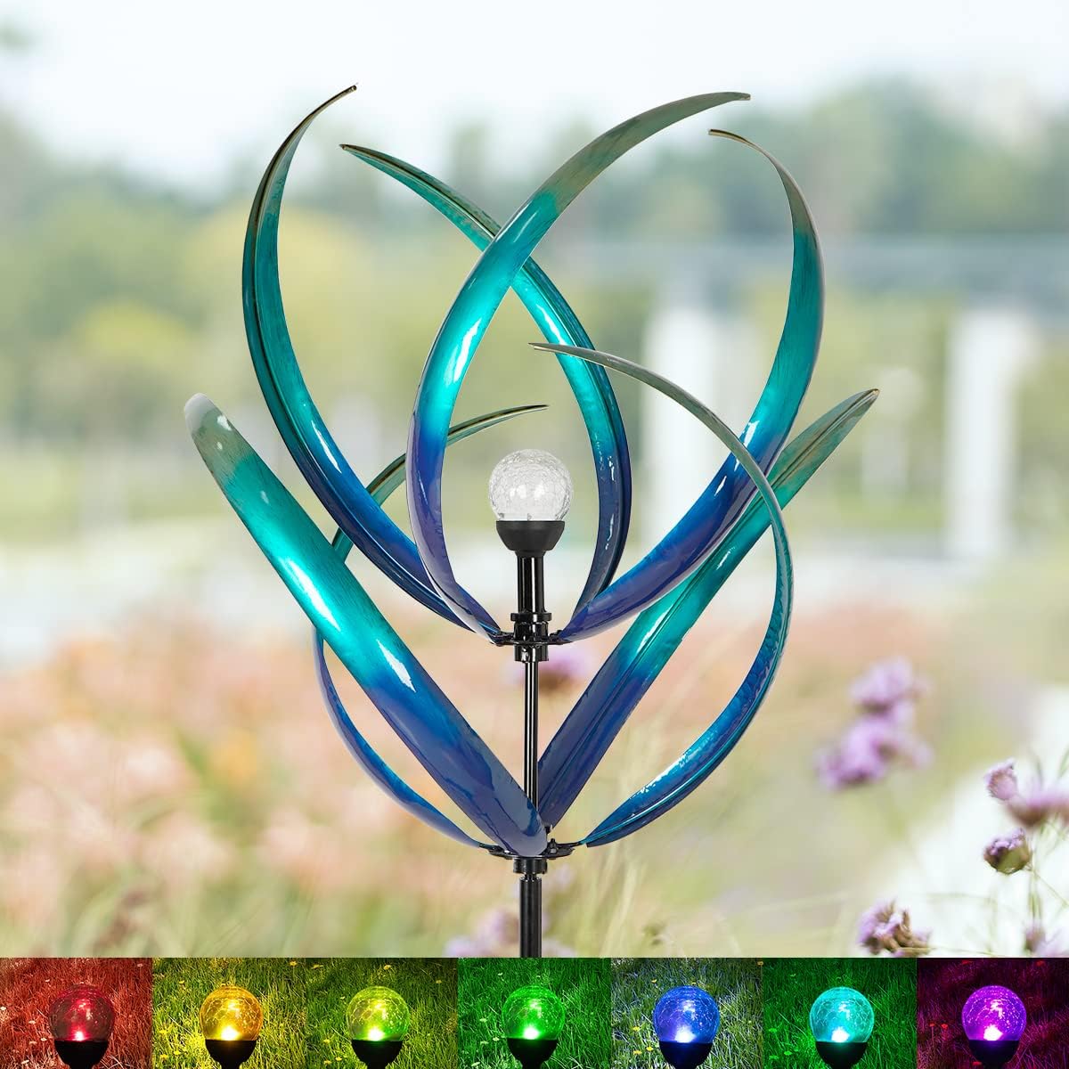 82 inch Wind Spinners Outdoor - Extra Large Outdoor Metal Wind Sculptures Spinners with Solar