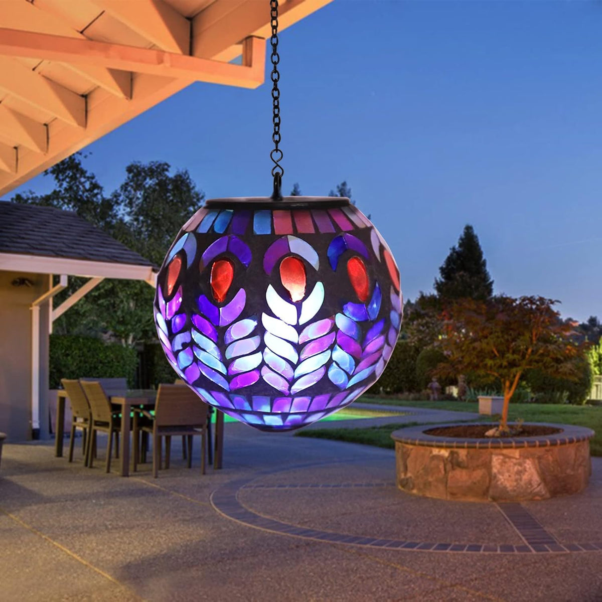 Hanging Solar Lantern Outdoor Waterproof - Solar Gazing Ball Mosaic Outdoor Hanging Lights Hanging