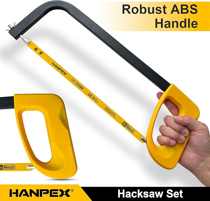12in. High-Tension Hacksaw Frame with 5pcs Extra Bi-metal Blades, Hand Saw Suitable for Metal