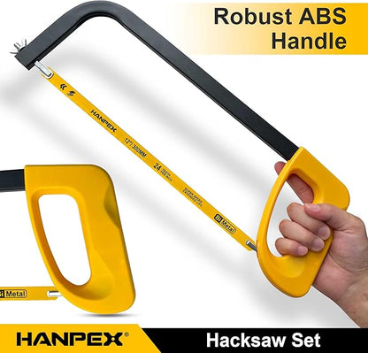 12in. High-Tension Hacksaw Frame with 5pcs Extra Bi-metal Blades, Hand Saw Suitable for Metal