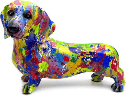 FUNSXBUG Colorful Dachshund Dog Statue Art Figurines Sculpture Collectibles Home Office Desktop