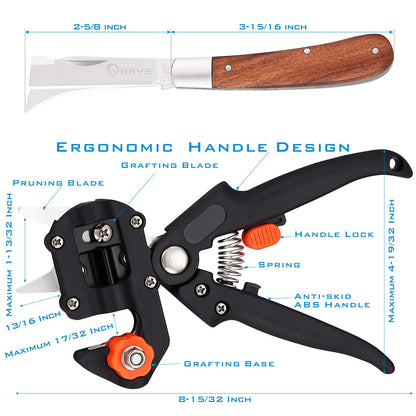 [6 Blades Enhanced] NAYE 2 in 1 Garden Grafting Tool Kit for Fruit Trees with Grafting Knife