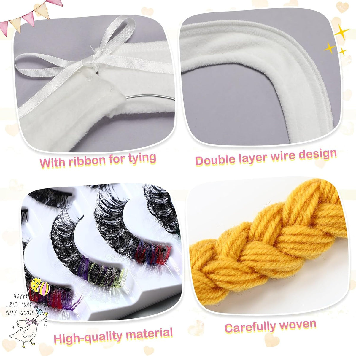 Aliceset 6 pcs Porch Goose Wings with Wigs Eyelash Cute Goosey Braid Wigs PoseAble Wings Reusable