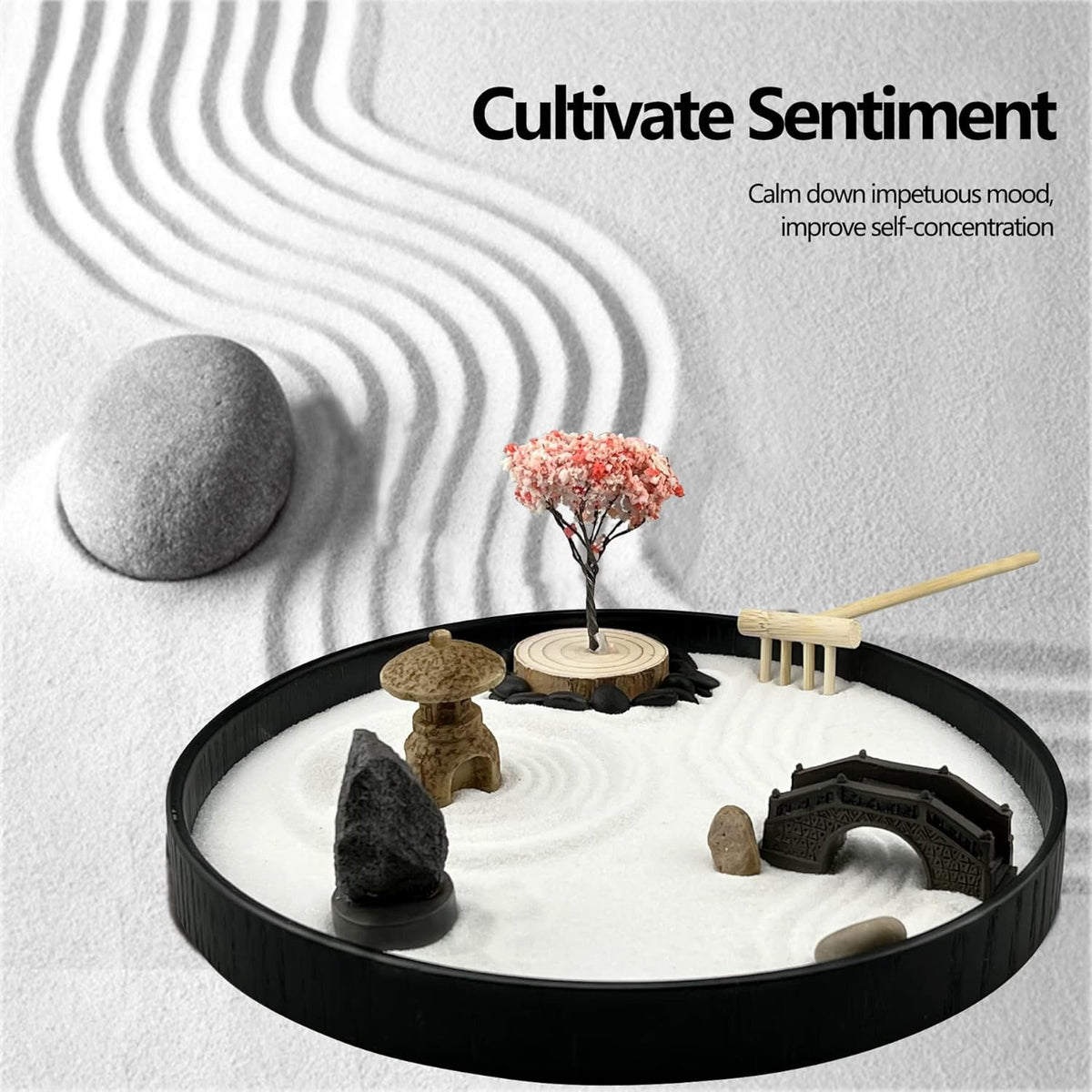 Zen Garden for Desk Japanese Zen Garden Kit 8 Inch Large Round with 6 Sand Rake and Accessories