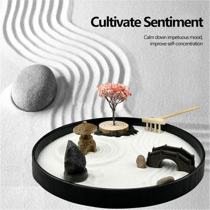 Zen Garden for Desk Japanese Zen Garden Kit 8 Inch Large Round with 6 Sand Rake and Accessories