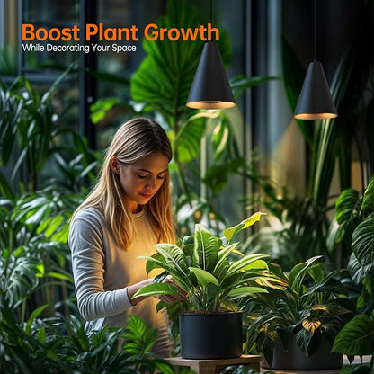 Bstrip 50W Double-Head Hanging Grow Lights for Indoor Plants, 3000K, Black LED Plant Light Bulbs