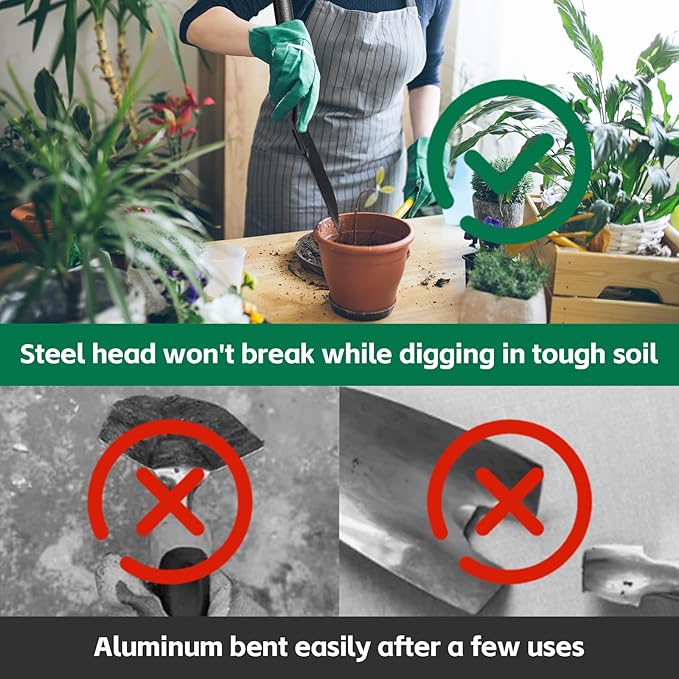 Garden Tools Set with Extension Handles, 5 Piece Thick Gardening Hand Tools, Heavy Duty Steel