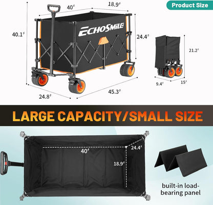 EchoSmile Collapsible Foldable Extended Wagon with 500lbs Weight Capacity, 300L Folding Utility