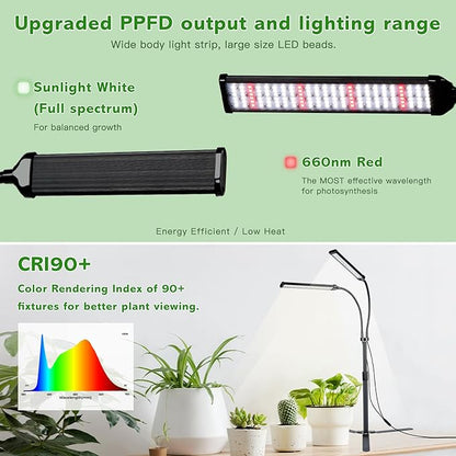 Grow Lights for Indoor Plants, Full Spectrum LED Plant Light Features a Telescoping Rod and a