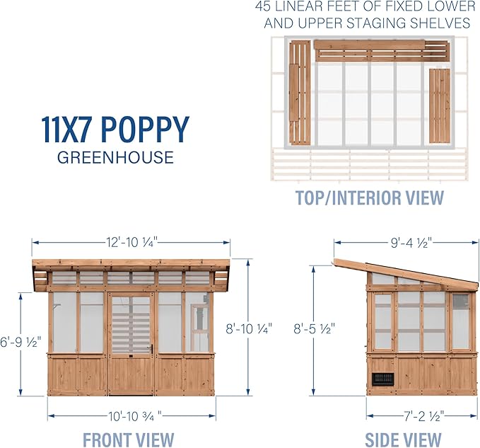 Backyard Discovery Poppy 11' x 7' Cedar Wood and Polycarbonate Walk-In Greenhouse Kit with Exhaust