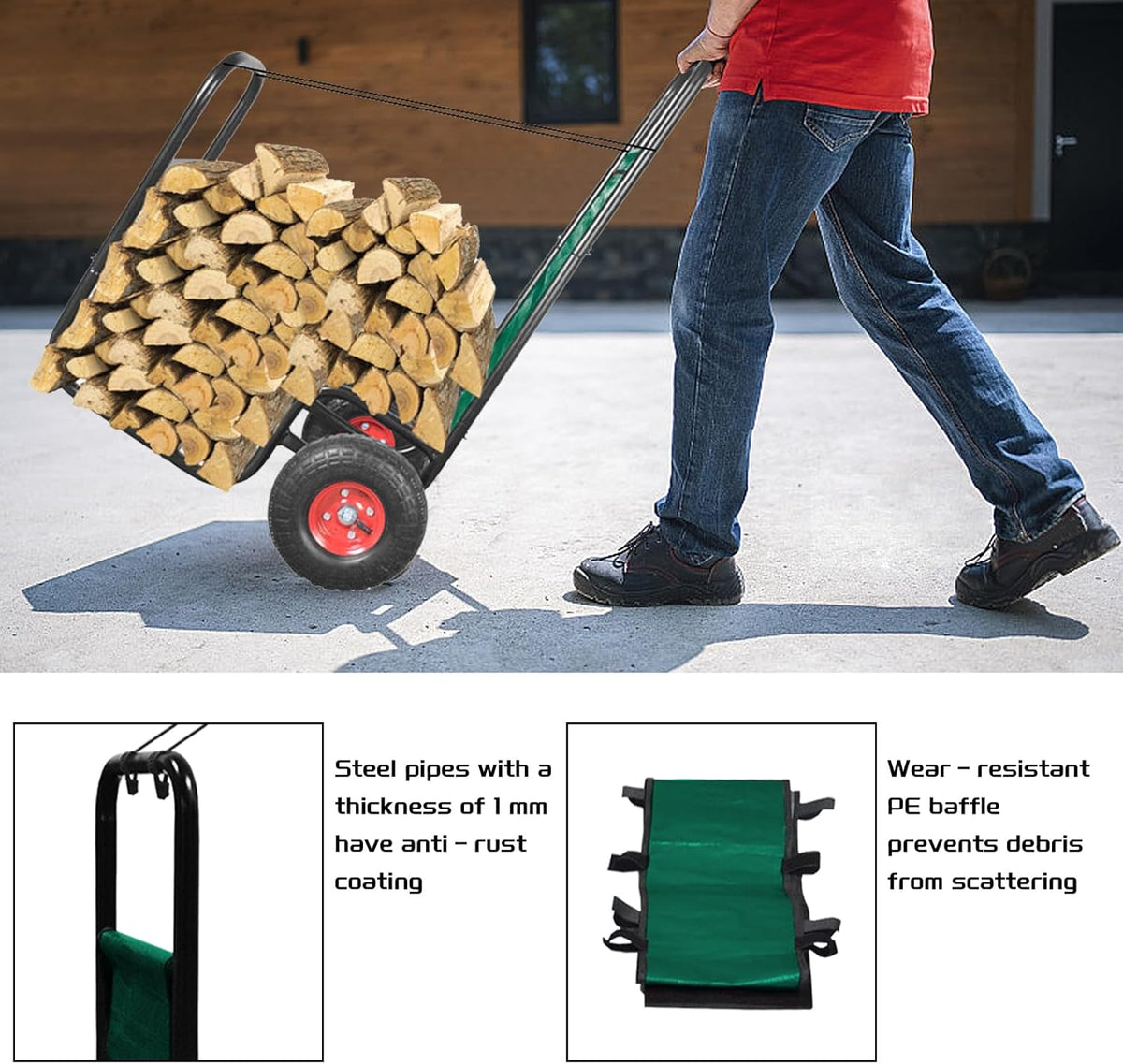 Firewood Cart: 44 X 27 X 20 in Heavy Duty 220 lbs Load Capacity Waterproof Easy Assembly Rack for