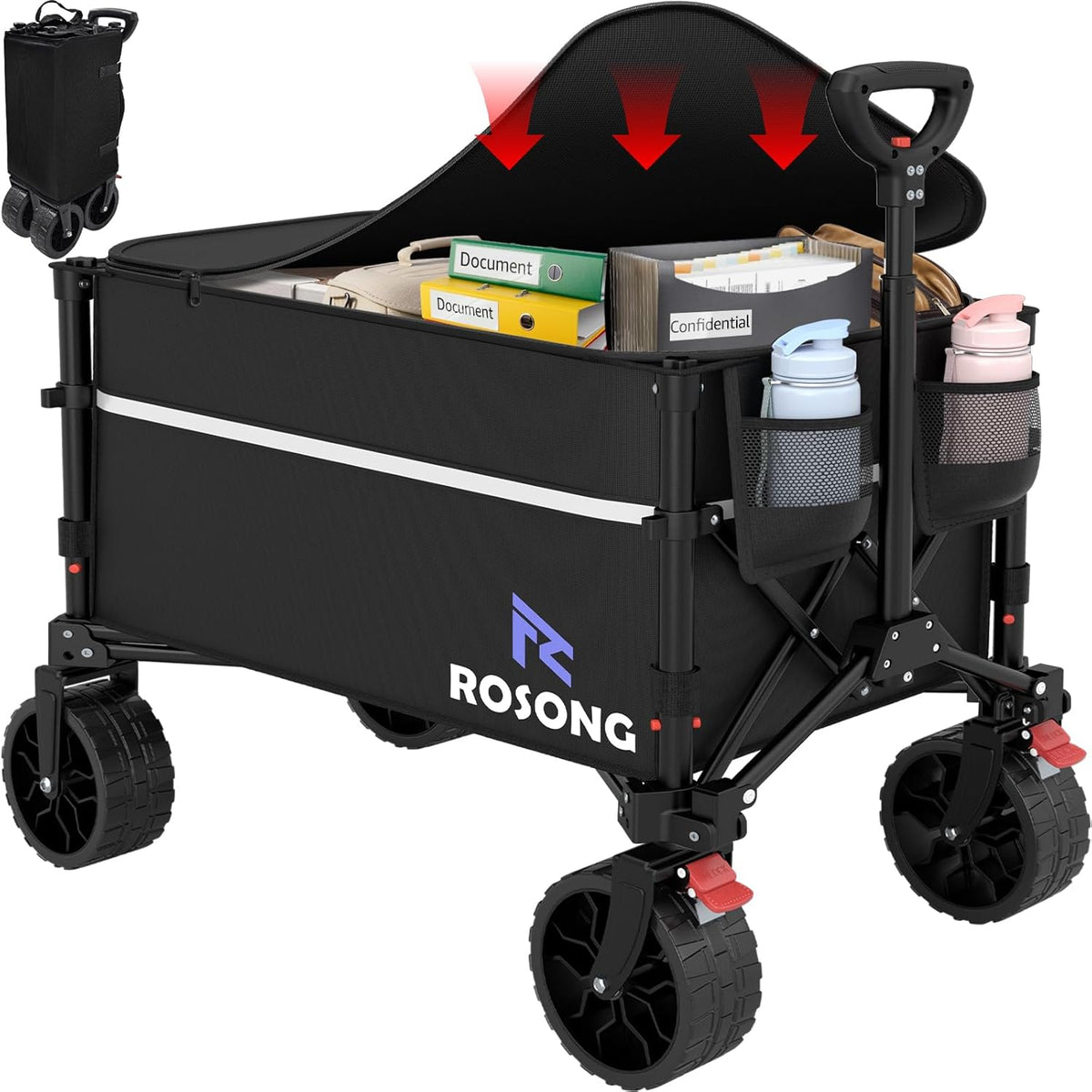 Collapsible Wagon Cart with Wheels Foldable - Folding Utility Heavy Duty Wagons Carts for Grocery