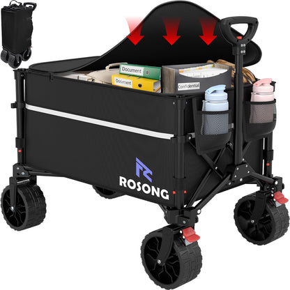 Collapsible Wagon Cart with Wheels Foldable - Folding Utility Heavy Duty Wagons Carts for Grocery
