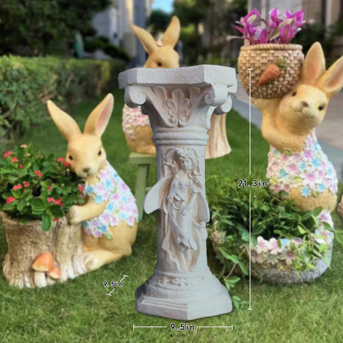 Vintage Weathered 21.3’’H Winged Angel Roman Column Statue Oxidized Magnesium Pedestal Base for