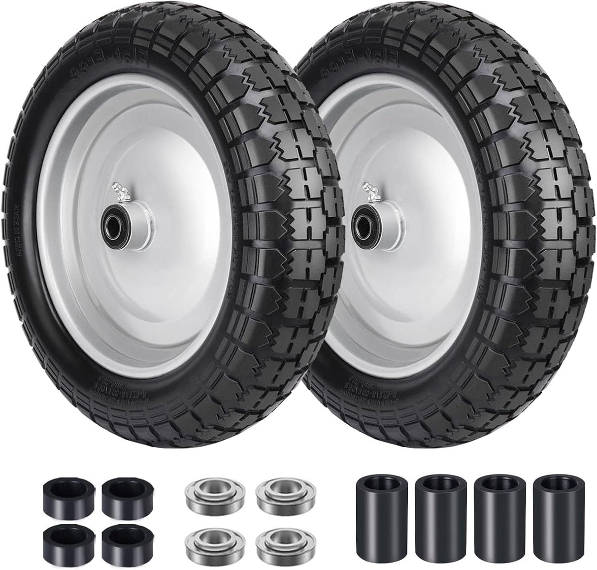 4.80/4.00-8 Tire, 14.5" Flat Free Wheelbarrow Tire and Wheel, 5/8" 3/4" Bearings Solid Replacement