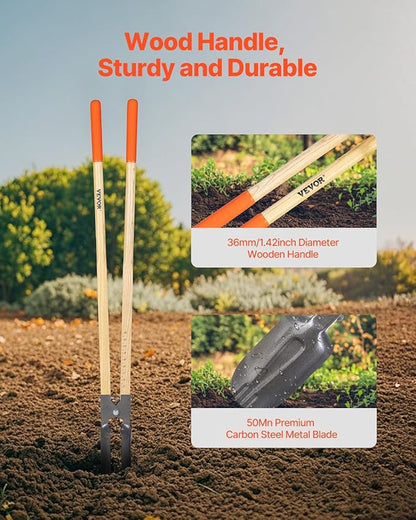 VEVOR Post Hole Digger, Heavy Duty Post Hole Digger with Wood Handle, Manual Hole Digger with Scale