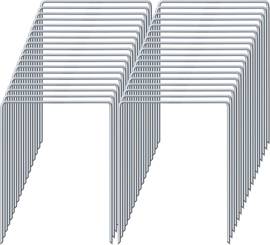 80 Pack Heavy Duty Wide Landscape Staples, 7 Gauge Galvanized Steel Turf Stakes Garden Stakes Bulk