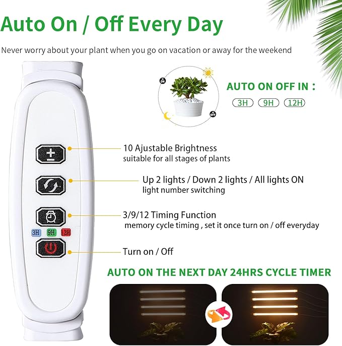 LED Plant Growing lamp, 3500K Full Spectrum Grow Light Strips for Indoor Plants with 3/9/12H Timer