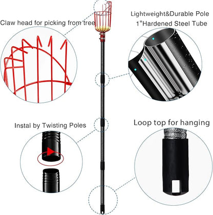 Fruit Picker Pole Tool with Basket Telescoping, Adjustable Apple Picker Pole 35-170 inch Long
