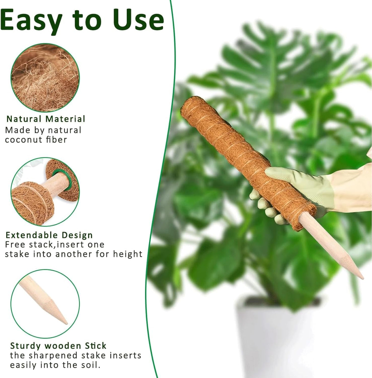 Moss Pole, 4Pack 21 Inch Plant Support Stakes for Indoor Plants, Monstera Plant Support Stakes, 69