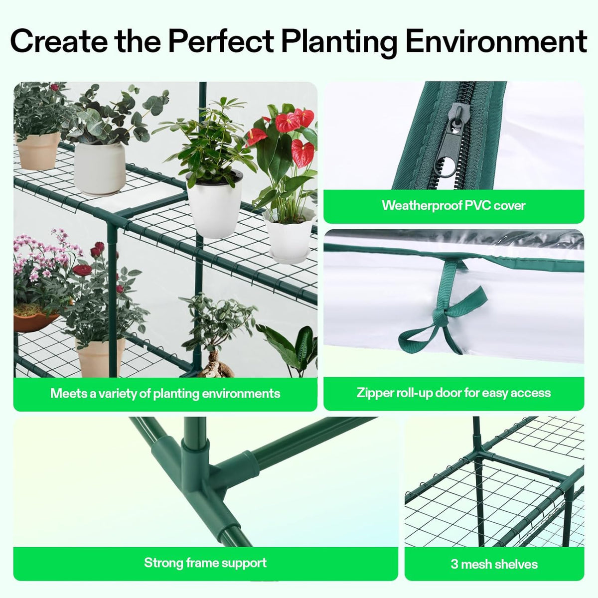 VIVOSUN 57x57x77-Inch Transparent Mini Walk-in Green House with Window and Anchor, Plant Garden Hot