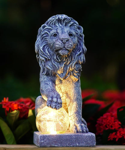 Lion Statue for Garden Decor: Outdoor Figurines Sculpture with Ball for Lawn Patio Yard Balcony