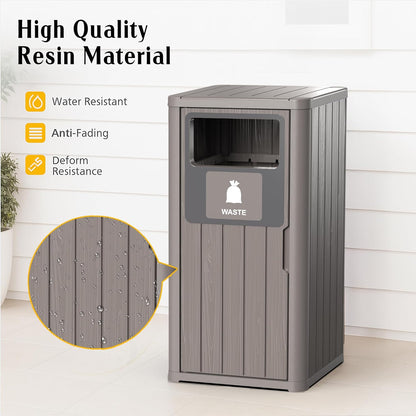 Outdoor Single Barrel Trash Can,Waterproof Resin Garbage Can with Garbage Labels,Durable Waste Bin