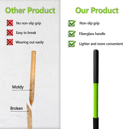 Pitch Fork-57 Inch，5-Tine Steel Garden Fork Heavy Duty, Mulch with Cushion Grip, Green Fiberglass
