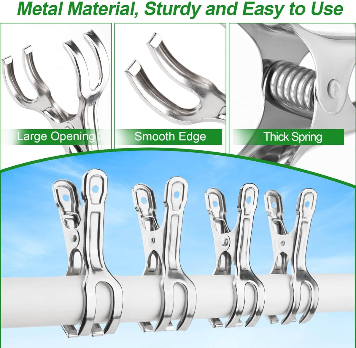 Upgrade Large Garden Clips, Stainless Steel Greenhouse Clamps for 3/4'', 1'', 2'' Pipes, Strong