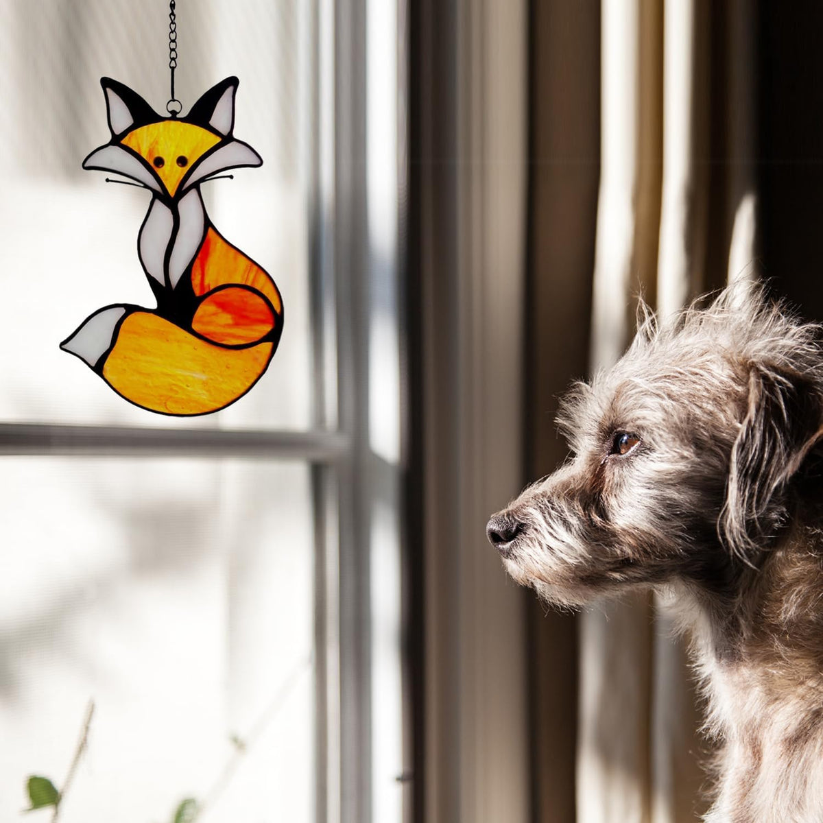 Stained Glass Window Hanging red Fox Sun Catcher Home Decoration Window Panels Gifts for mom,Ladies