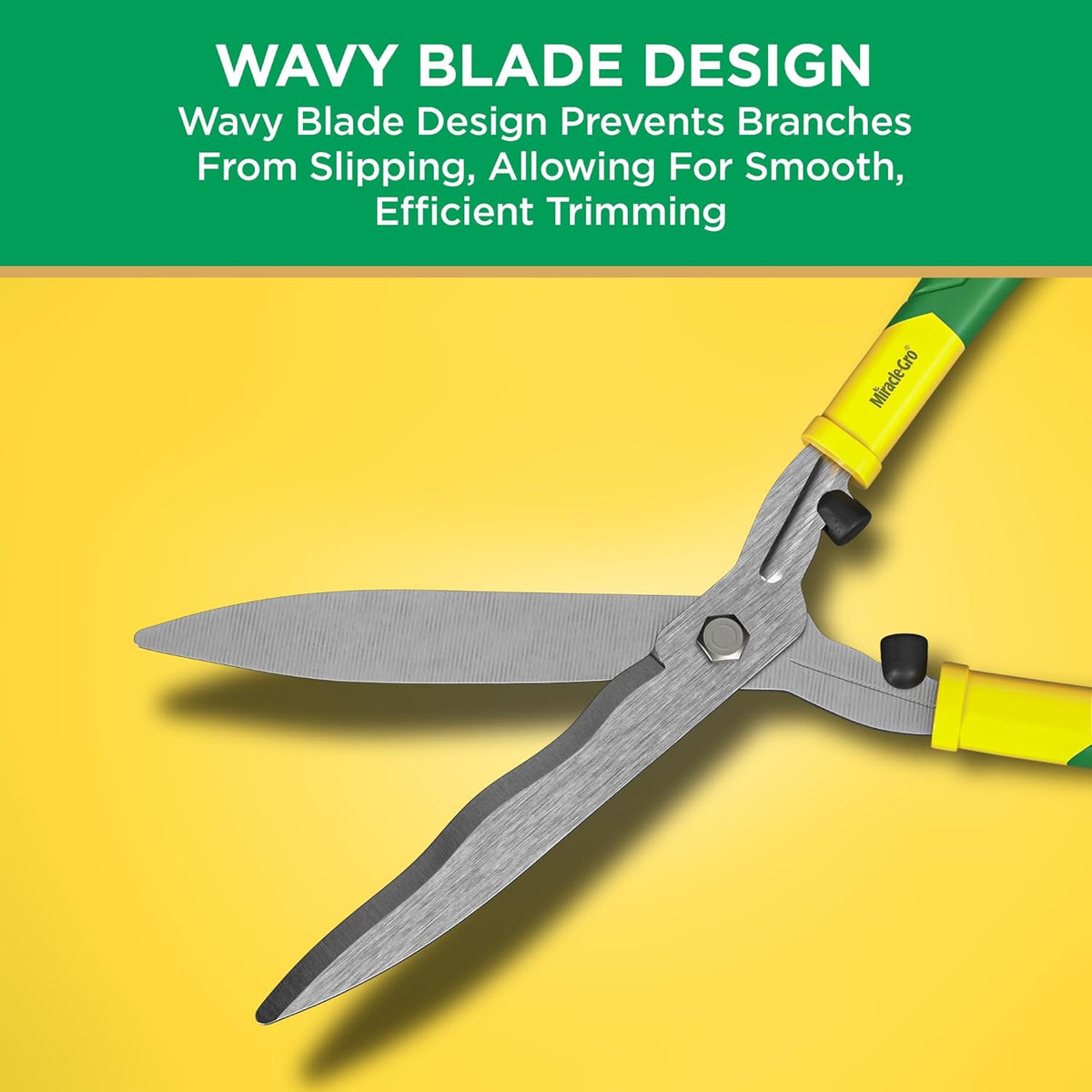 Miracle-Gro 18 in. Wavy Blade Hedge Shears – Lawn and Yard Tool with Sharp Carbon Steel Blades for
