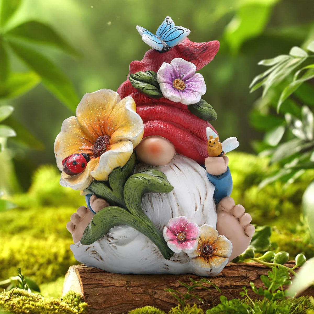 Hodao Gnome Figurine Decorations Indoor Home Decor Butterfly Bee Seven Star Ladybug - Dancing