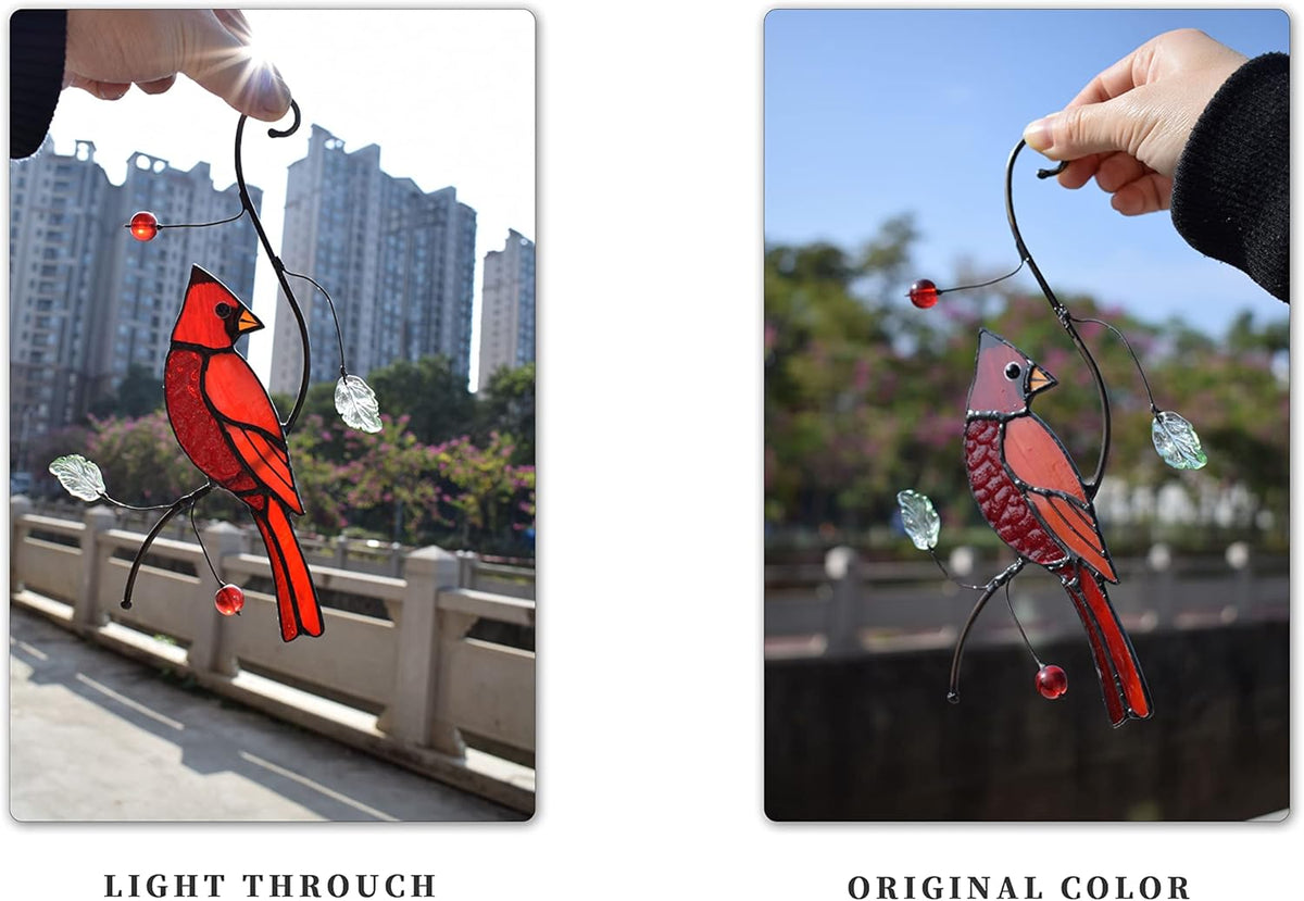 Lolitarcrafts Bigger Cardinal Stained Glass Window Hangings Cute Birds Suncathers for Window