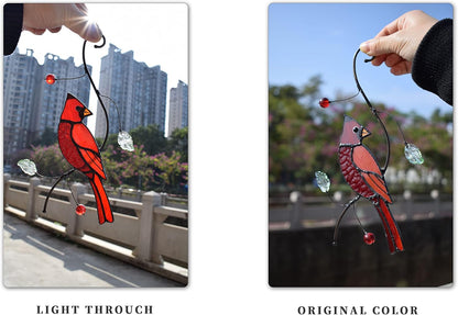 Lolitarcrafts Bigger Cardinal Stained Glass Window Hangings Cute Birds Suncathers for Window