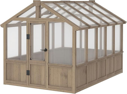 BlueWish 6x10FT Greenhouse, Greenhouses for Outside with Cedar Frame, Wood Greenhouse with