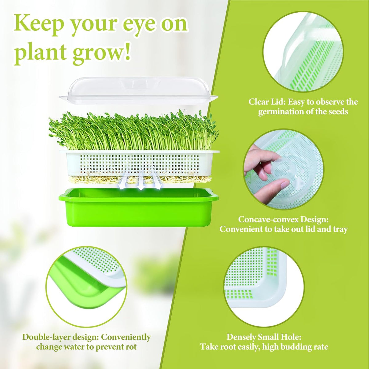 Legigo 8 Pack Seed Sprouter Trays with Lids- Soil-Free Cultivation Germination Tray, BPA Free Micro