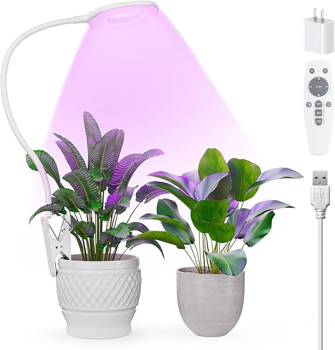 Full Spectrum Grow Lights for Indoor Plants, Clip On Plant Lights for Indoor Growing with 4/8/12H