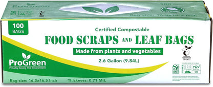 ProGreen Compostable Trash Bags 2.6 Gallon, 100 Count, Extra Thick 0.71 Mil, Small Compost Kitchen