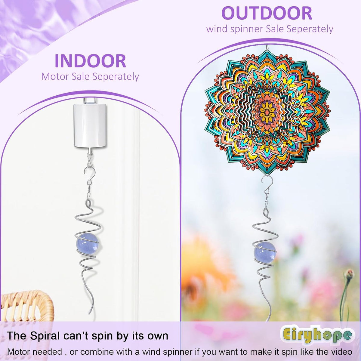 Gazing Ball Spiral Tail, Wind Spinner Stabilizer with Purple Glass Orb | 13-Inch Sun Catcher