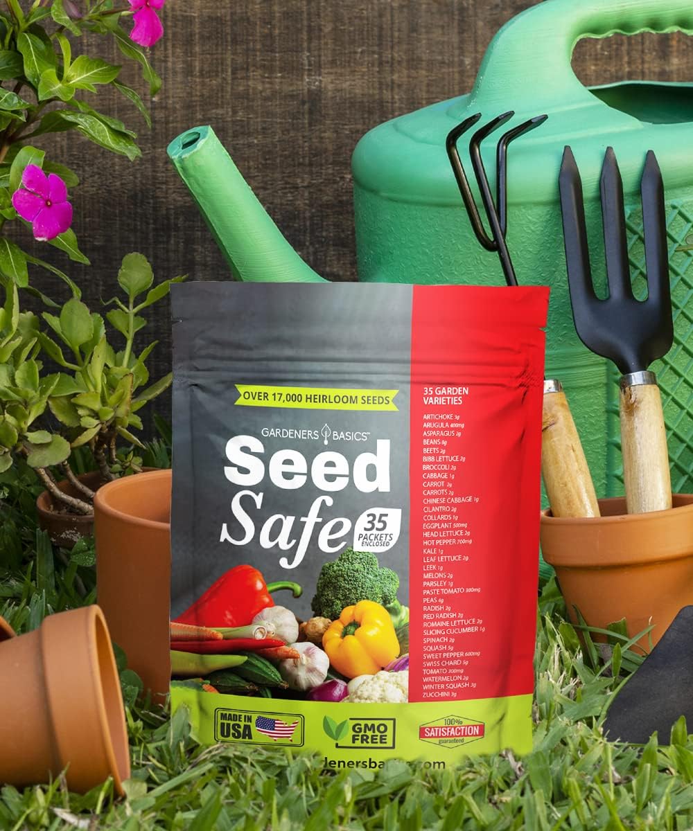 Gardeners Basics Seed Safe Kit – 35 Easy-to-Grow Heirloom Vegetable Seeds for Beginners – Non-GMO