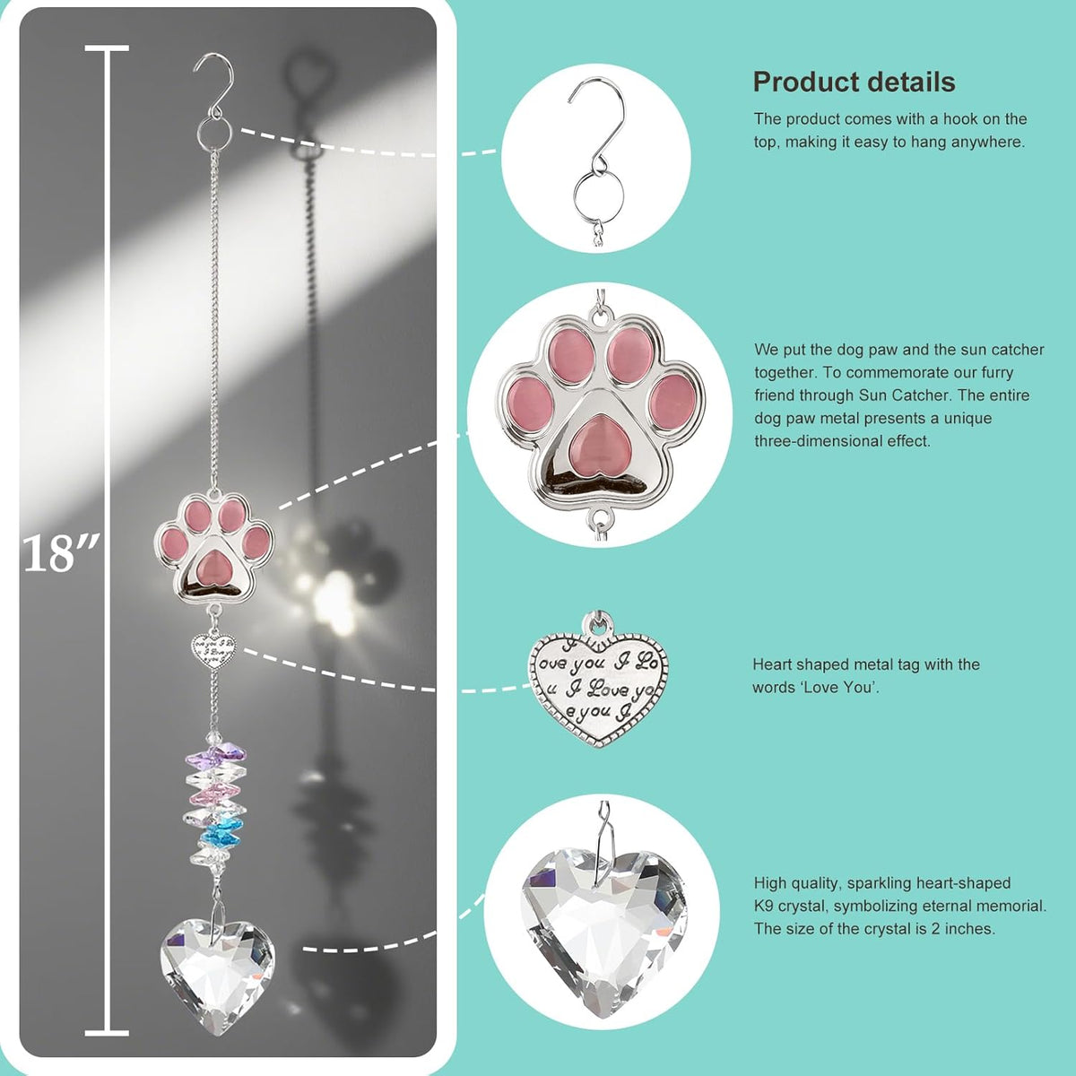 Funoasis Unique Gifts Crystal Suncatcher Dog & Cat Memorial Gift for Loss of Pet Window Hanging