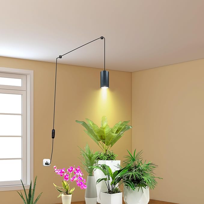 Plant Hanging Grow Light Full Spectrum Warm White Color with Timer, Plug-in Pendant Grow