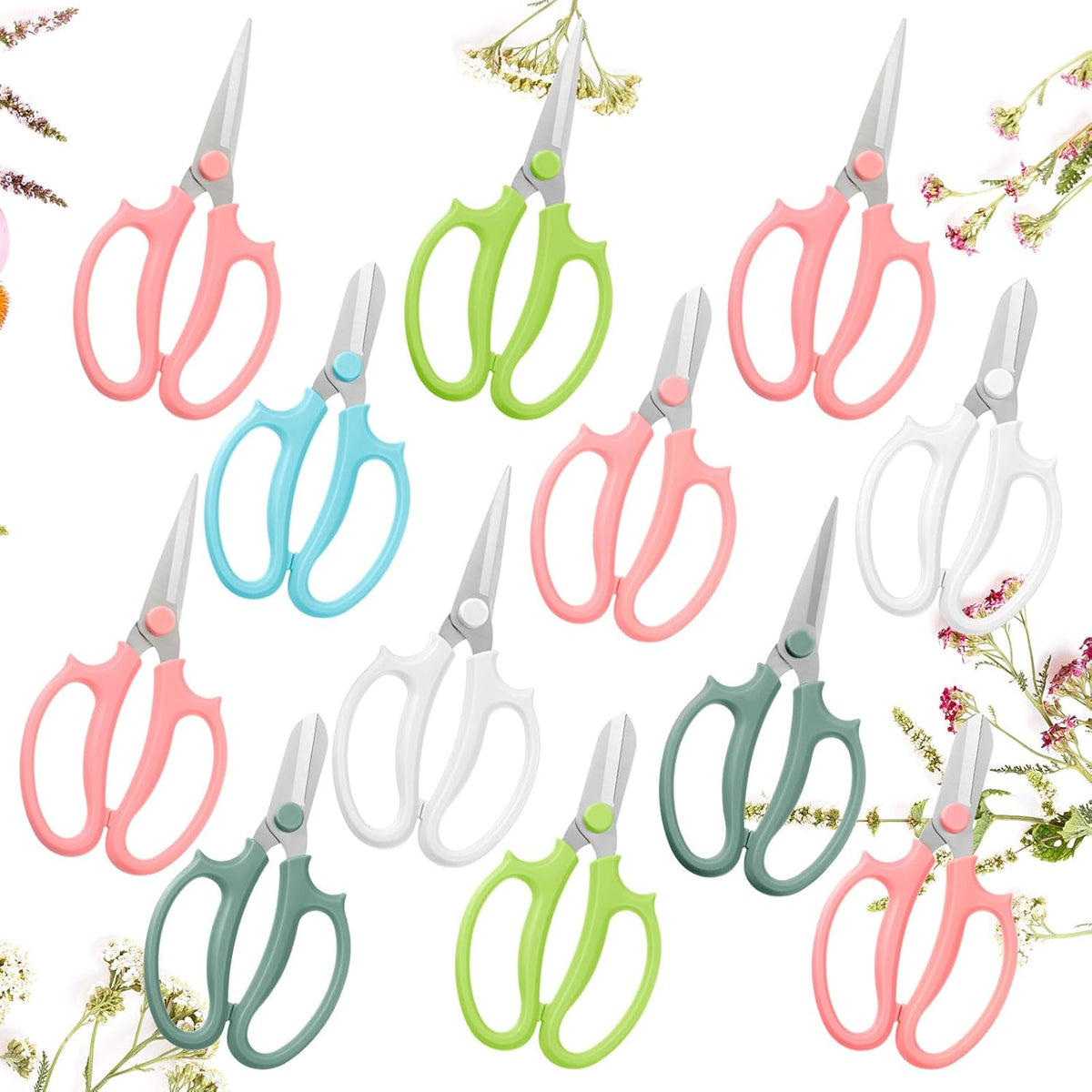 12 Pcs Gardening Tools Flower Scissors Flower Bar Supplies Pastel Rainbow Color Pruning Scissors