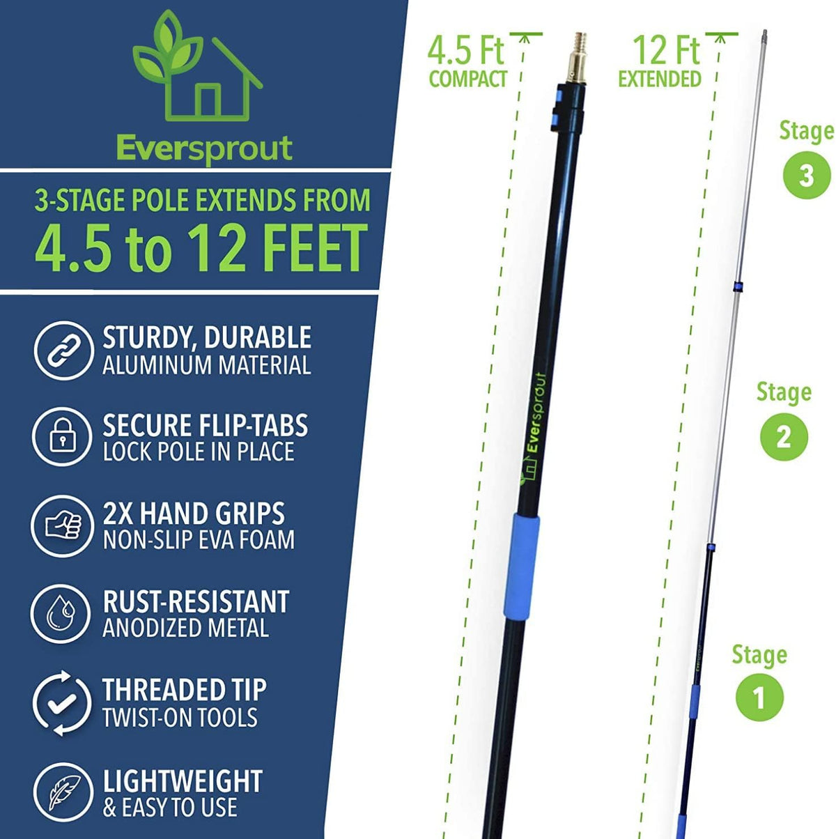 EVERSPROUT 4.5-to-12ft Durable Fruit Picker with 20+ Foot Reach – Telescoping Fruit Picker Pole