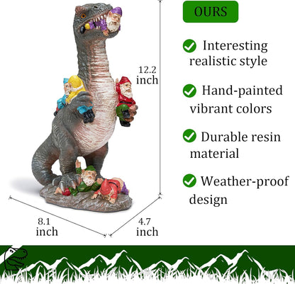 Dinosaur Garden Gnome Statue 12 Inches, Humorous and Interactive Outdoor Decorations for Yard