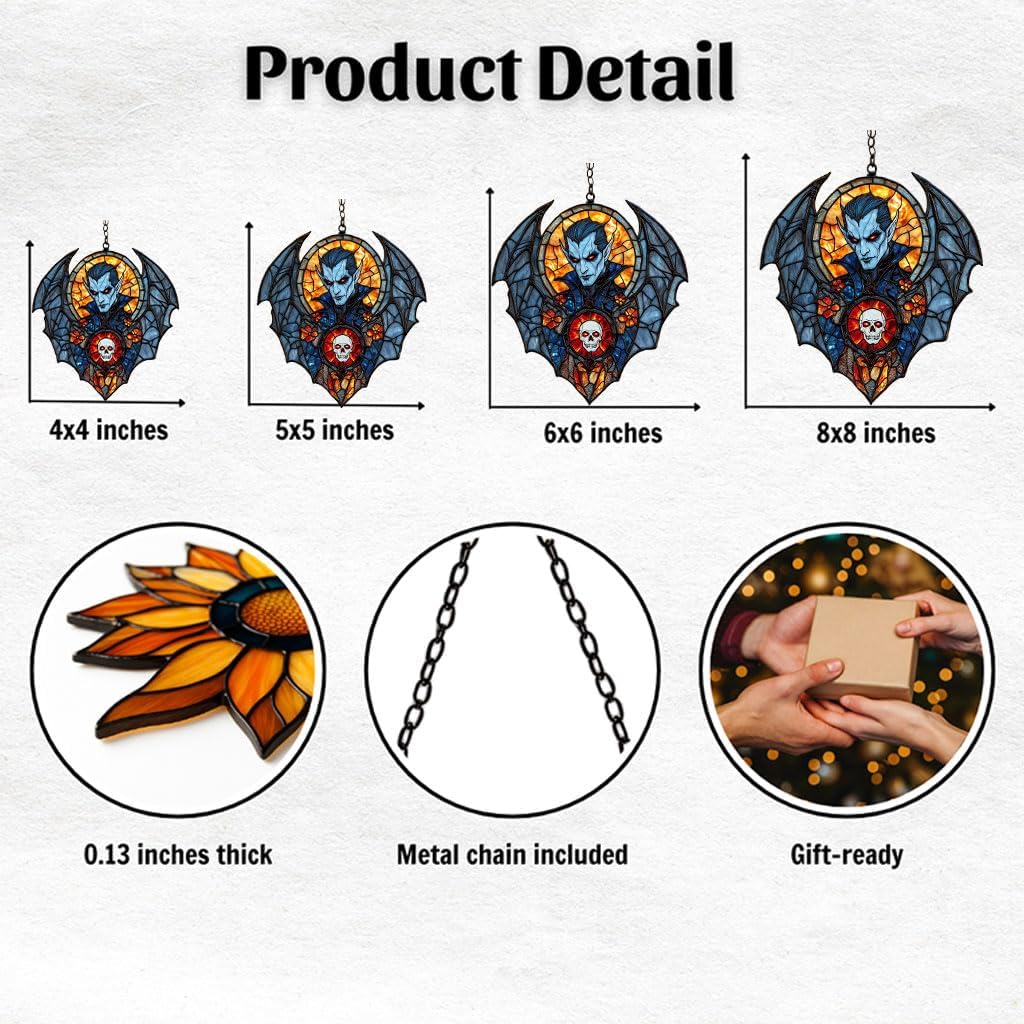 Dracula Halloween Acrylic Suncatcher Stained Glass Effect Window Car Hanging Christmas Ornament